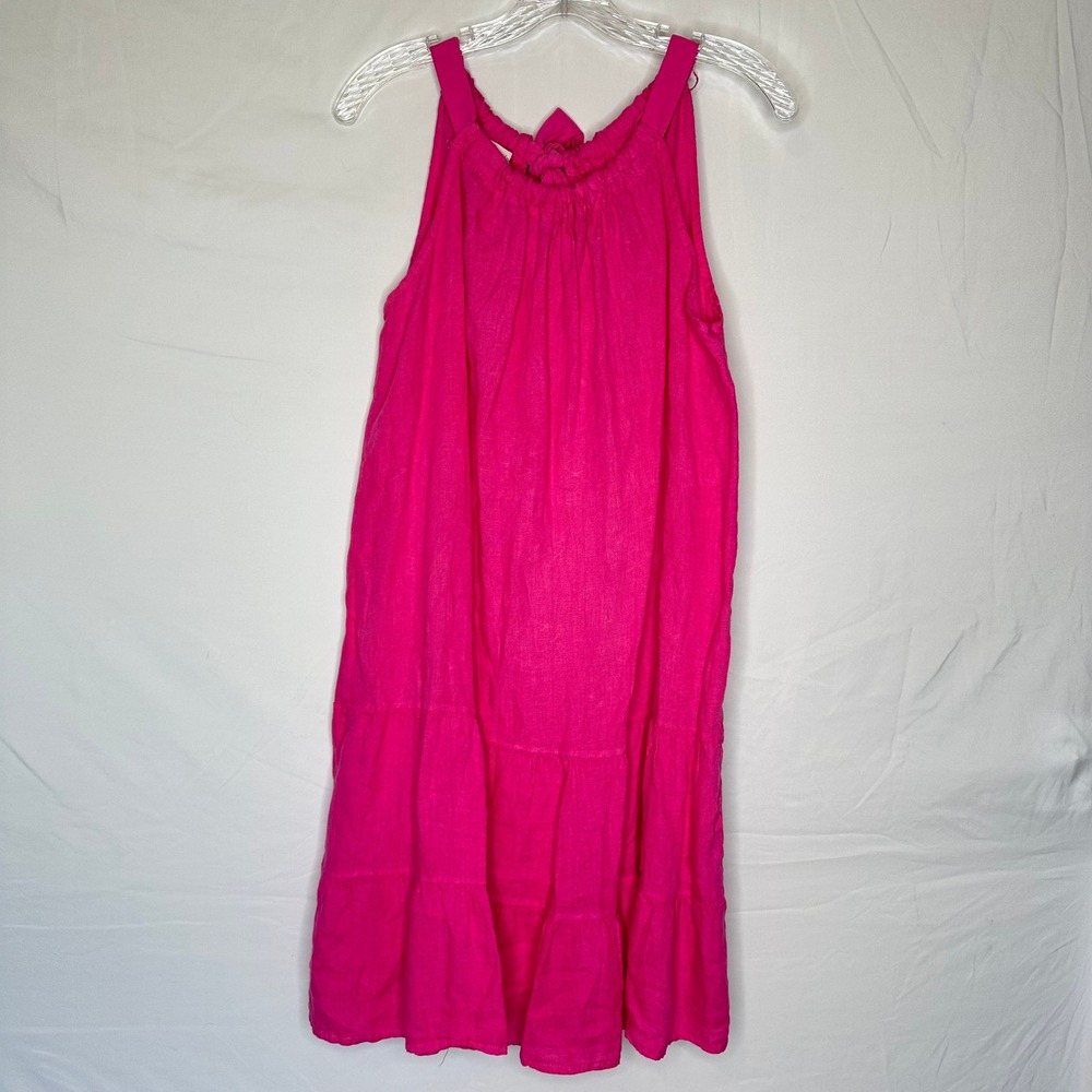 Bellaombra Italy Pink Linen Tiered Halter Tie Back Mini Dress Womens Size Medium